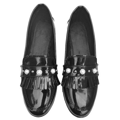 mocasines charol negro mujer con perlas