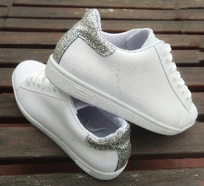 zapa blanca talon metal plata