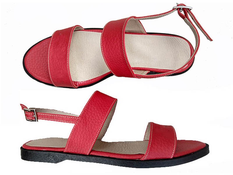 sandalias rojas simil cuero